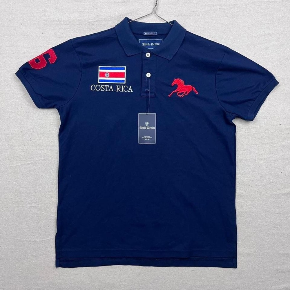 Antik‎ Denim Big Pony Costa Rica Embroidered Polo Shirt #6 Navy Blue